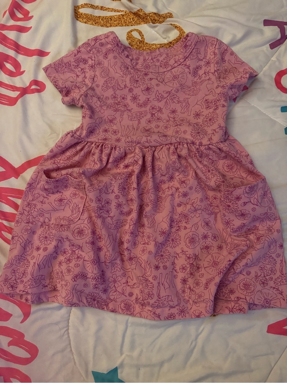 wonder nation Pink Floral & Unicorn Short Sleeve Dress